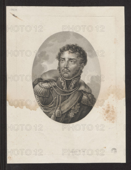 Portrait of Prince Józef Poniatowski; Nicolas Octave Tassaert (1800–1874), graphic artist; Napoleonic era (1799–1815); subject: Józef Antoni Poniatowski (1763–1813); associated with Witke-Jezewski, Dominik (1862–1944) — iconography, portraits; busts, orders, male portrait; Poland; French graphics; ca. 1825; medium: graphic print; dimensions: 20.5 × 17.7 cm and 23.2 × 17.2 cm.