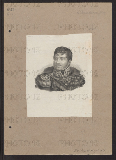 Portrait of Prince Józef Poniatowski; lithograph by Józef Kosminski (Warsaw; lithographic workshop; ca. 1828–ca. 1845), published by Ludwik Horwart (fl. 1821–1837). Graphic artist: Méyet, Leopold. Subject: Józef Antoni Poniatowski (1763–1813); Napoleonic era (1799–1815). Imagery: male portrait, bust, orders. Medium/style: Polish graphic art, graphic print, filigree (JOW). Date: 1829. Dimensions: 10.3 × 11.7 cm and 19.1 × 15.1 cm.