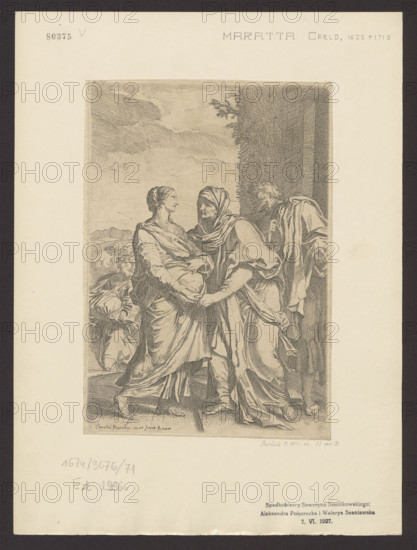 The Visitation; Carlo Maratti (1625–1713), graphic artist; The Visitation (iconography); Elizabeth (Saint); Zacharias (priest; Bible); 17th century, Rome; graphic print.
