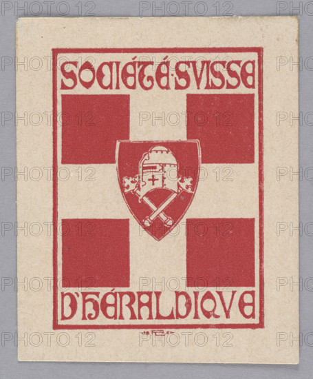 Société Suisse d'Heraldique; Lorenz Max (1863–1939), graphic artist; Dominik Witke-Jezewski (1862–1944). Bookplate (1901). Swiss coats of arms; heraldry; helmets. Graphic print (bookplate). Dimensions: height 4.7 cm, width 3.0 cm.