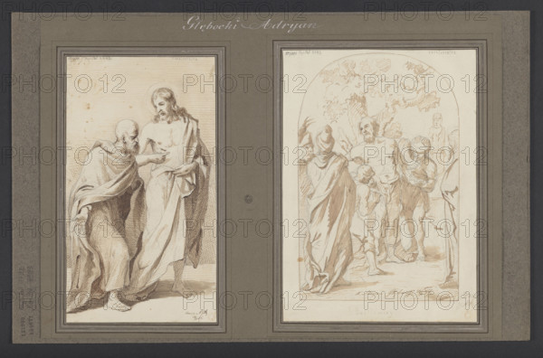 Doubting Thomas, Glebocki, Adrian (1833-1905), illustrator; Polish drawing; Thomas the Apostle (St.), Christ and Doubting Thomas; The Gospel According to St. John (New Testament); apostles, martyrs, saints; 1857; Warsaw; drawing; height 25.5 cm, width 14.4 cm; base: height 31 cm, width 44 cm