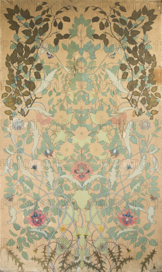 Cardboard with floral decoration; Zofia Rudnicka (fl. post-1900), painter; plants; decoration designs; wild plants; ca. 1900; watercolor and drawing; height 183 cm, width 103 cm.