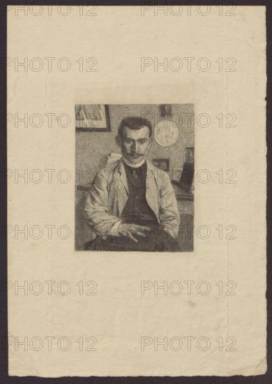 Jasinski en veste bleu, Vallotton, Félix (1865–1925), graphic artist, France; dedication to Jasinski, Feliks Stanislaw (1862–1901); modernism; portrait of a male artist (Jasinski); Wellisz, Leopold (1882–1972) mentioned; 1896; graphic print (graphic); height 23.0 cm, width 15.0 cm
