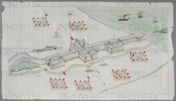 Fortification plan; graphic artist; Chinese art; Chinese; maps; early 20th century; graphic print; height 63.5 cm; width 110.7 cm WQXBCFS