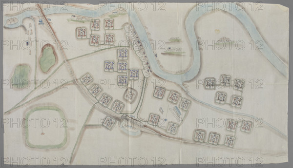 Fortification plan; graphic artist; Chinese art; Chinese; maps; early 20th century; graphic print; height 62.5 cm; width 109.0 cm WQXBCFS