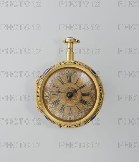 Double-case pocket watch in fabric-covered box; maker: Charles Cabrier (fl. 1697–1726); pocket watches; 1720s; Great Britain, England, London; case; timepiece