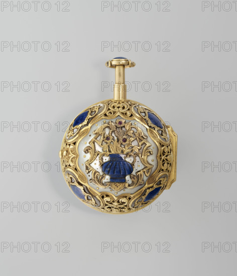 Double-case pocket watch in fabric-covered box, Cabrier, Charles (fl. 1697–1726), pocket watch, 1720s, Great Britain — England, London; case, timepiece