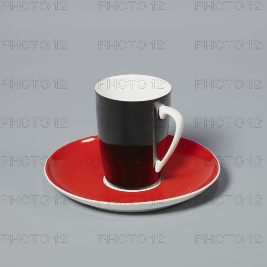 Cup and saucer from the 'Goplana' coffee set, Cmielów SA Porcelain and Ceramic Products Factory, manufacturer Potacki Wincenty (1904–2001), Polish colored porcelain vessel, style 1955–1965, dated 1960–1962, Cmielów.
