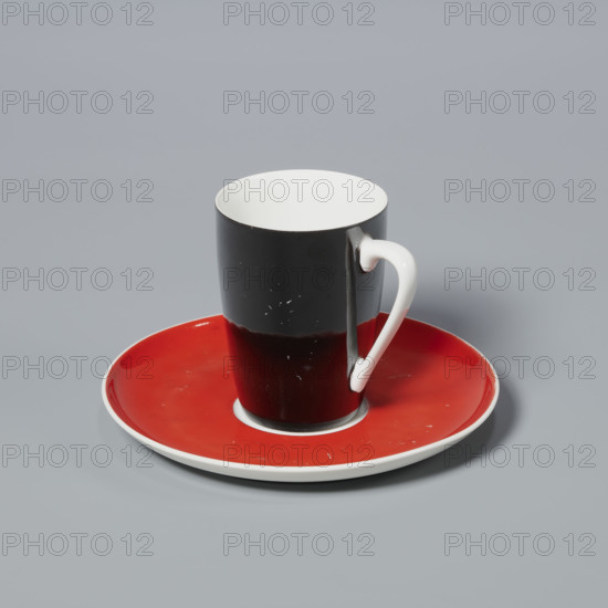 Cup and saucer from the 'Goplana' coffee set; porcelain; Cmielów SA Porcelain and Ceramic Products Factory (manufacturer active 1920–1939; 1946–1951); maker Potacki, Wincenty (1904–2001); Polish colored porcelain; style 1955–1965; dated 1960–1962; made in Cmielów; vessel.