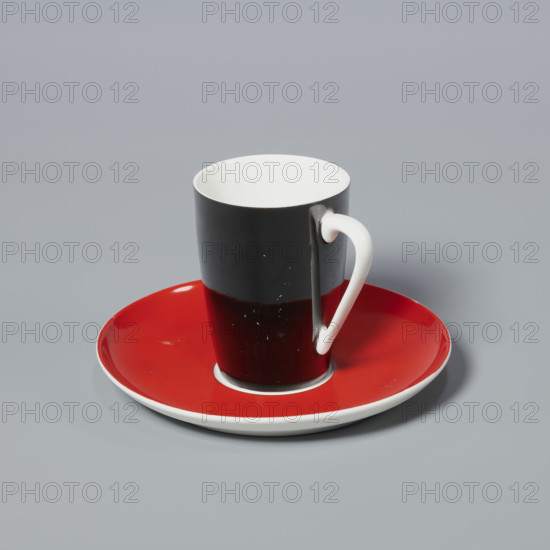 Cup and saucer from the 'Goplana' coffee set, designer Wincenty Potacki (1904–2001), manufactured by Fabryka Porcelany i Wyrobów Ceramicznych Cmielów SA, Polish porcelain in 1955–1965 style, colored porcelain, 1960–1962, Cmielów, vessel