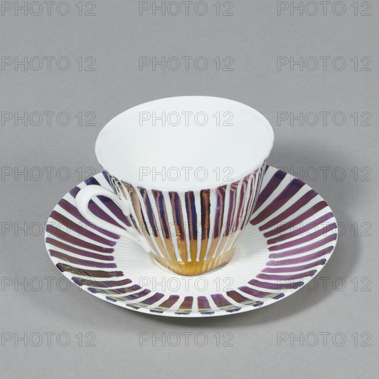 Cup and saucer from the 'Carry' coffee set, designed by Wincenty Potacki (1904–2001), manufactured by Fabryka Porcelany i Wyrobów Ceramicznych Cmielów SA (1920–1939; 1946–1951), Polish colored porcelain, style 1955–1965, dated 1960–1962, Cmielów, vessel
