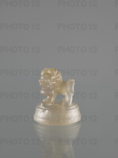 Ding-type incense burner with cover; decorated with lions and ceremonial vessel motifs; fo and incense burner imagery; Chinese; 20th century; decorative vessel; height 12.0 cm, width 11.0 cm, depth 7.5 cm
