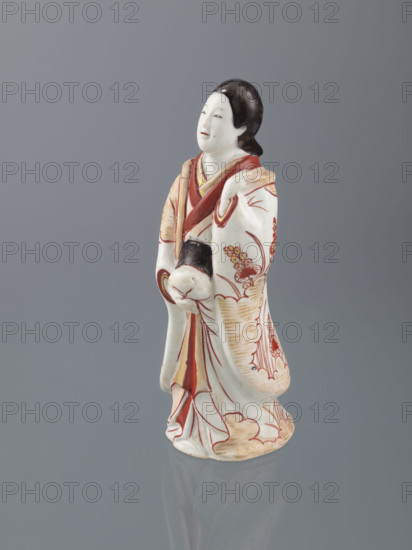 Beauty (bijin), Japanese, Edo (1603–1868), 19th century; imari glazed porcelain figurine of a woman (bijin) with plant ornament, wearing kimonos; height 24.0 cm, width 10.0 cm, depth 9.0 cm