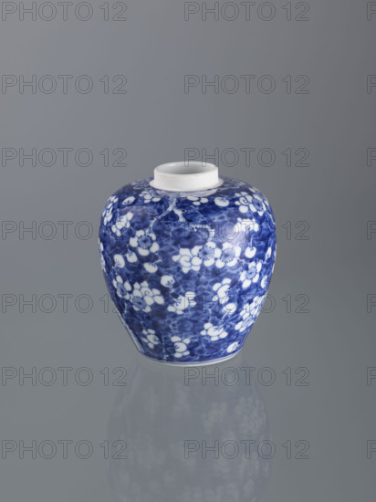 Ginger vessel with lid; Chinese; Qing dynasty (1644–1911); spice vessel; decorative vessel; cracked ice ornament; plum trees; 19th century; China; vessel; height 17.5 cm; width 14.0 cm WQXBCFS