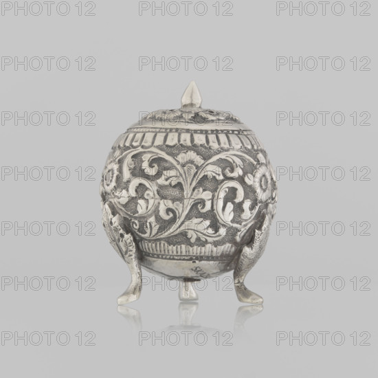 Salt cellar; Indian; 19th century; India; vessel with plant tendril and floral motifs; used for salt and spices; plant ornament; height 5.0 cm, diameter 4.0 cm