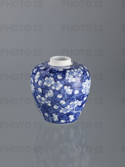 Ginger vessel with lid; Chinese; Qing dynasty (1644–1911); spice vessel; decorative vessel; cracked-ice ornament; plum trees; 19th century; China; vessel; height 18.0 cm, width 15.0 cm