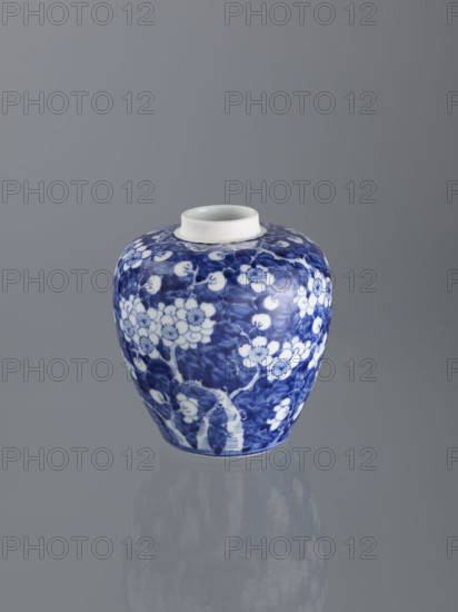 Ginger vessel with lid; Chinese; Qing (1644–1911); spice vessel; decorative vessel; cracked ice ornament; plum trees; 19th century; China; vessel; height 18.0 cm; width 15.0 cm WQXBCFS