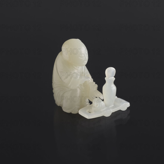 Boy with a toy, Rubiec-Masalski, Fyodor Vasilyevich (1865–1920?), Tulisov, Jerzy (1943– ), Chinese art, Chinese, Qing (1644–1911), Qing (style), figurines, two-part figurines, toys, children, games, 19th century, China, sculpture; boy: height 3.2 cm, width 2.0 cm; toy: height 2.1 cm, width 2.6 cm.