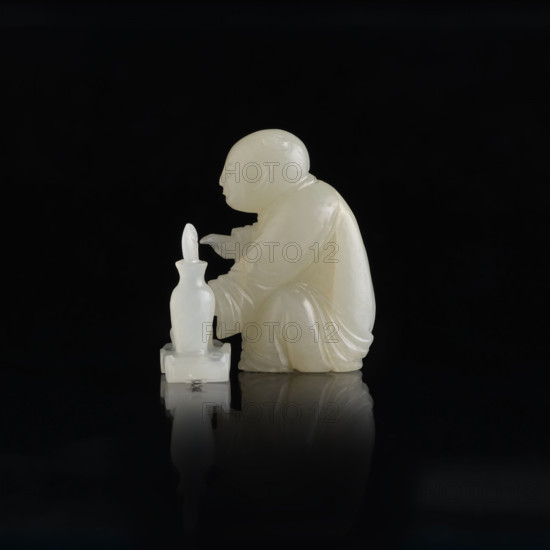 Boy with a toy, Rubiec-Masalski, Fyodor Vasilyevich (1865-1920?), Tulisov, Jerzy (1943- ), Chinese art, Chinese, Qing (1644-1911), Qing (style), figurines, two-part figurines, toys, children, games, 19th century, China, sculpture; dimensions: boy height 3.2 cm, width 2.0 cm; toy height 2.1 cm, width 2.6 cm.