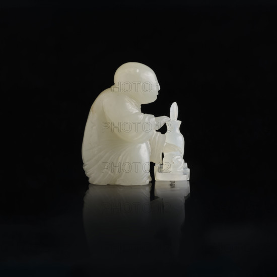 Boy with a toy; Fyodor Vasilyevich Rubiec-Masalski (1865–1920?), Jerzy Tulisov (1943– ); Chinese art; Chinese, Qing (1644–1911), Qing (style); figurines; two-part figurines; toys; children; games; 19th century, China; sculpture; boy: height 3.2 cm, width 2.0 cm; toy: height 2.1 cm, width 2.6 cm.