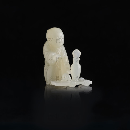 Boy with a toy; Fyodor Vasilyevich Rubiec-Masalski (1865–1920?), Jerzy Tulisov (1943– ); Chinese art; Chinese; Qing (1644–1911), Qing (style); figurines, two-part figurines; toys, children, games; 19th century, China; sculpture; dimensions: boy height 3.2 cm, width 2.0 cm; toy height 2.1 cm, width 2.6 cm.