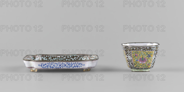 Bowl with saucer; maker: Ignacy Jan Paderewski (1860–1941); Chinese; Qing dynasty (1644–1911); painted enamel; decoration: plant ornament—peonies and plant tendril; 18th century, China; function: vessel; dimensions: bowl height 3.4 cm, bowl width 4.7 cm; saucer length 9.7 cm, saucer width 9.7 cm.