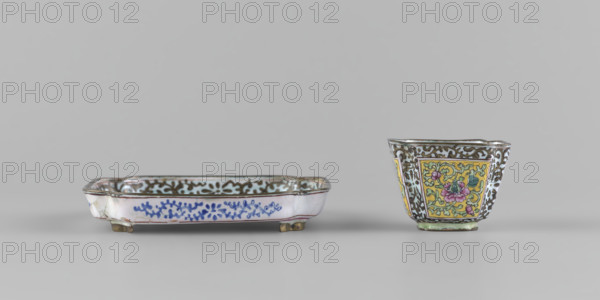 Bowl with saucer; painted enamel on porcelain; subject: plant ornament with peonies and plant tendril; Chinese, Qing dynasty (1644–1911), 18th century; maker: unknown; inscribed/associated name: Paderewski, Ignacy Jan (1860–1941) (ownership or association noted); function: vessel; dimensions — bowl: height 3.4 cm, width 4.7 cm; saucer: length 9.7 cm, width 9.7 cm.