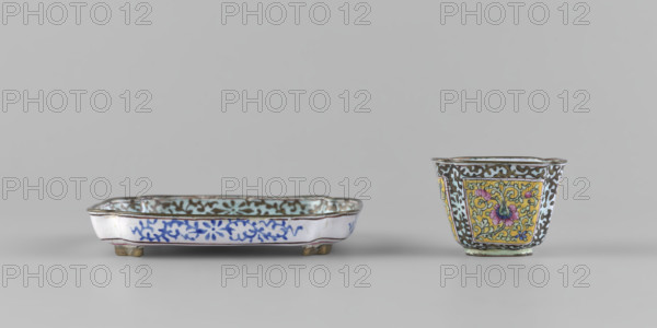 Bowl with saucer; maker: Ignacy Jan Paderewski (1860–1941). Chinese, Qing (1644–1911), 18th century. Painted enamel on porcelain. Decoration: plant ornament with peonies and plant tendrils. Function: vessel. Dimensions: bowl height 3.4 cm, bowl width 4.7 cm; saucer length 9.7 cm, saucer width 9.7 cm.