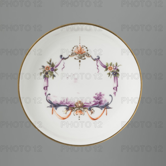 Bowl saucer, Koenigliche Porzellain Fabrique, Meissen (1710–1763), manufacturer, ca. 1750, Meissen; vessel; height 2.9 cm, width 13 cm
