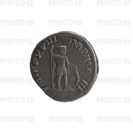 Denarius, Marcus Aurelius (121–180; Roman emperor 161–180), 163–164. Obverse: Head of Marcus Aurelius with laurel wreath facing right, legend ANTONINVS AVG - ARM, NIACVS. Reverse: Mars standing right, holding a spear with the head down in his right hand, resting his left hand on a shield, legend PM TR P XVIII - IMP II CO, III. Roman deities: Mars; iconography: Marcus Aurelius, shields, spears. Roman Empire (27 BC–476), Rome. Coin; weight 3.15 g; diameter ~16.5–17.5 mm; axis 345°.