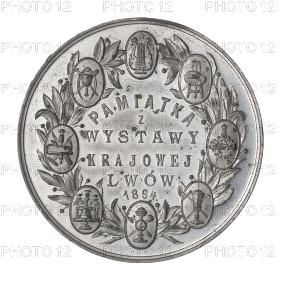 Souvenir from the national exhibition Lviv; Schindler, Aleksander (1859–post 1900); exhibitions; symbolic scenes; figures; symbols; Art Nouveau (style); 1894; Poland; medal