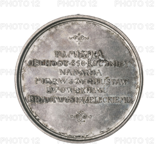 350th anniversary of the Lviv Riflemen's Brotherhood, shooting brotherhoods, anniversary medals, inscriptions, commemorative inscriptions, Art Nouveau (style), 1896, Poland, medal