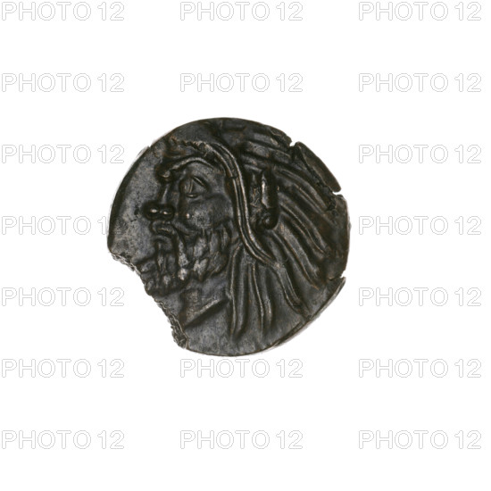 Bronze coin, Pantikapaion; obverse: head of bearded Satyr facing left; reverse: bull head facing left with letters on the sides and top. Early 3rd century BC, Cimmerian Bosporus (Pantikapaion). Iconography: Satyr head, bull head; animals. Coin; dia. 17.4–17.7 mm, weight 3.78 g, axis 0°.