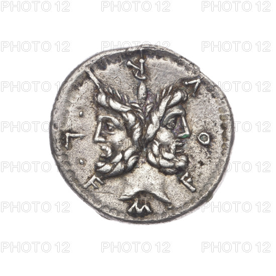 Denarius, M. Furius Philus (fl. 119 BC), 119 BC, Roman Republic. Obverse: Head of Janus in a laurel wreath, inscription M.FOVRI.LF., beaded border. Reverse: Roma in a Corinthian helmet, holding a sceptre in her left hand, crowning a trophy with her right hand; above the trophy a star; behind it the inscription ROMA; on both sides of the trophy a carnyx and a shield; below the line the inscription PHILI (PHI in ligature); pearl border. Coin (Rome), diameter 19.7 mm, weight 3.80 g, axis 0°.