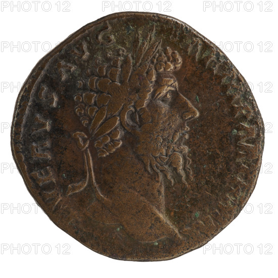 Sestertius of Lucius Verus (130–169; Roman emperor 161–169). Obverse: Head of Lucius Verus in a laurel wreath facing right, legend 'L VERVS AVG - ARM PARTH MAX'. Reverse: Victoria standing right, holding a palm branch in her right hand and supporting her left hand on a round shield inscribed 'VIC / PAR', attached to the trunk of a palm tree, legend 'IMP IIII COS II' with fields 'S - C'. Date: 166. Roman Empire (27 BC–476), Rome. Coin; bronze; weight 22.36 g; diameter ~30.0–30.5 mm; axis 0°. Iconography: Roman deities (Victoria), palm branches, shields; maker/issuer: Lucius Verus.