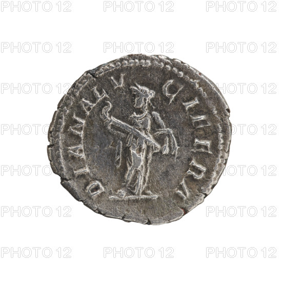 Denarius, Caracalla (188–217; Roman emperor 198–217), Julia Domna (c.160–217; Roman empress 193–211) — Obv.: IVLIAPIA FELIXAVG, bust of Julia Domna facing right, pearl border. Rev.: DIANALV CIFERA, Diana standing straight, head turned left, holding a lit torch in both hands, pearl rim. 211–217, Rome, Roman Empire (27 BC–476). Coin; diameter 17.5 mm, weight 2.85 g.