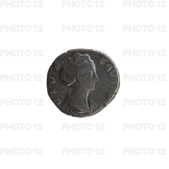 Denarius, Faustina the Elder (98–141; Roman empress 138–141) (posthumous), issuer Antoninus Pius (86–161; Roman emperor 138–161). Obverse: Bust of Faustina I in drapery facing right, inscription DIVA • FAVSTIN. Reverse: Providentia standing left, holding a globe in her outstretched right hand and a windblown veil, inscription PROVIDENTIA (AETE•NITAS broken as on coin). After 141 CE, Roman Empire (27 BC–476), Rome. Coin; silver; weight 2.7 g; diameter 15.5–16.0 mm; axis 180°.