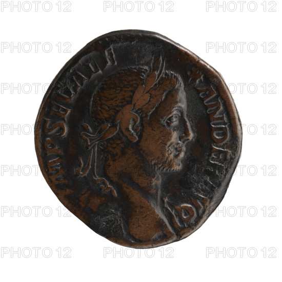 Sestertius; Roman deities; Sol; Alexander Severus (Roman emperor, 222–235) — iconography; 230; Rome, Roman Empire (27 BC–476); coin; diameter 29.5–30.0 mm; weight 22.38 g