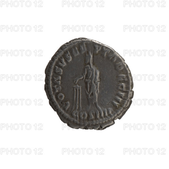 Denarius of Antoninus Pius (86–161; Roman emperor 138–161). Obverse: Head of the emperor with a laurel wreath facing right, inscription ANTONINVS AVG - PIVS PP TRP XXII. Reverse: The emperor in a toga and veil stands left, holding a patera above a tripod in his right hand and a scroll in his left, inscription VOTA SVSCE - PTA DEC III. Episode: COS IIII, 158–159. Roman Empire (27 BC–476), Rome. Coin; diameter 17.5–18.0 mm, weight 3.20 g, axis 0°.