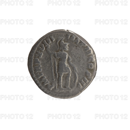 Denarius of Marcus Aurelius (121–180; Roman emperor 161–180), 163–164, Rome. Obverse: Head of Marcus Aurelius with laurel wreath facing right, legend ANTONINVS AVG - ARMENIACVS. Reverse: Mars standing right, holding a spear with the head down in his right hand, resting his left hand on a shield, legend PM TR P XVIII - IMP II COS III. Iconography: Roman deities (Mars), shields, spears; portrait/iconography of Marcus Aurelius. Coin; diameter 17.5 mm, weight 2.70 g, axis 180 degrees.