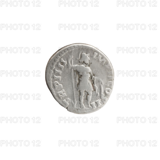 Denarius of Lucius Verus (130–169; Roman emperor 161–169). Obverse: Bust of Lucius Verus naked and in armor facing right, inscription 'L VERVS AVG - ARMENIACVS' around. Reverse: Mars standing right, holding a spear in his right hand and resting his left on a round shield standing on the ground, inscription 'TR P IIII - IMP II COS II' around. Date: 163–164. Roman Empire (27 BC–476), Rome. Coin; diameter 17.0 mm, weight 2.75 g, axis 180°.