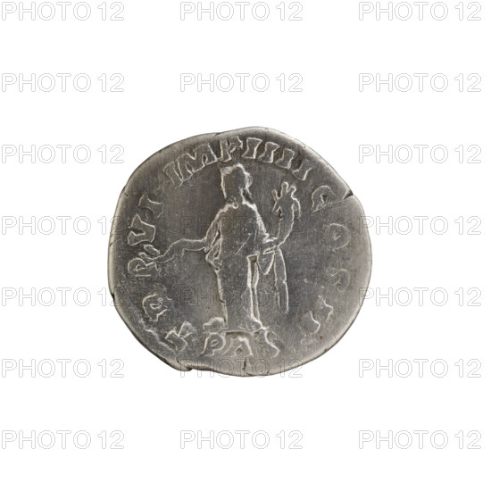 Denarius of Lucius Verus (130–169; Roman emperor 161–169). Obverse: Head of Lucius Verus in laurel wreath facing right; inscription L VERVS AVG ARM - PARTH MAX. Reverse: Pax standing left, holding a twig in his right hand and a cornucopia in his left; inscription TR P - VI IMP IIII COS II. Episode: PAX, 166. Roman Empire (27 BC–476), Rome. Coin; diameter 17.0–18.0 mm, weight 2.80 g, axis 180°.