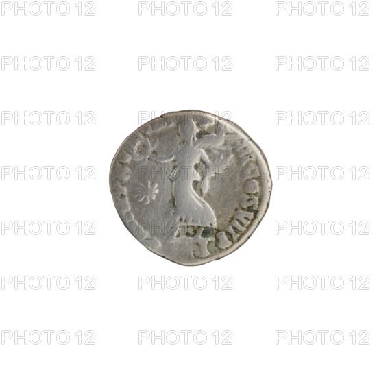 Denarius of Commodus (reigned 177–192). Obverse: Head of Commodus in a laurel wreath facing right, inscription L AEL AVREL CO - MM AVG P FEL. Reverse: Victoria walking to the left, holding a wreath in her outstretched right hand and a palm branch in her left, a star in the left field, inscription P M TR P XV, PV - III COS VII PP. Date: 192. Culture: Roman Empire. Place: Rome. Material: coin. Weight: 2.92 g. Diameter: 16.5–17.0 mm. Axis: 180°. Subjects/icons: wreaths, Victoria, palm branches; iconography of Commodus.