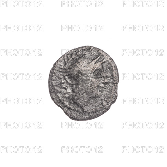 sestertius; publisher; Dioscuri on horses; Roma (mythology); Dioscuri (mythology); horses; helmets; head of Roma. Obv. Head of Roma in a helmet to the right; behind her the value mark IIS. Pearl border. Rev. Dioscuri on horses to the right; below in a frame the inscription ROMA. Continuous border. 211 BC; Roman Republic (505–27 BC); Rome. Coin; diameter 12.2 mm; weight 0.78 g; axis 0°. WQXBCFS