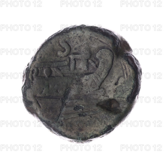 Obv. Head of Saturn in laurel wreath in right; behind it value mark S. Rev. Ship's prow in right; above value mark S; below inscription ROMA. Semis, after 211 BC, Roman Republic (505–27 BC), Rome. Coin, dia. 29.0 mm, weight 17.90 g, axis 90 degrees. Maker: Sabat, Bronislaw (1871–1953).