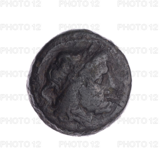 Semis; publisher; ship's prow (iconographic); head of Saturn (iconographic); Saturn (mythology); ships; Obv. Head of Saturn in a laurel wreath to the right; behind it the value mark S. Rev. Ship's prow to the right; above the value mark S; below the inscription ROMA. After 211 BC; Roman Republic (505–27 BC); Rome; coin; diameter 26.2 mm; weight 16.35 g; axis 90 degrees. WQXBCFS