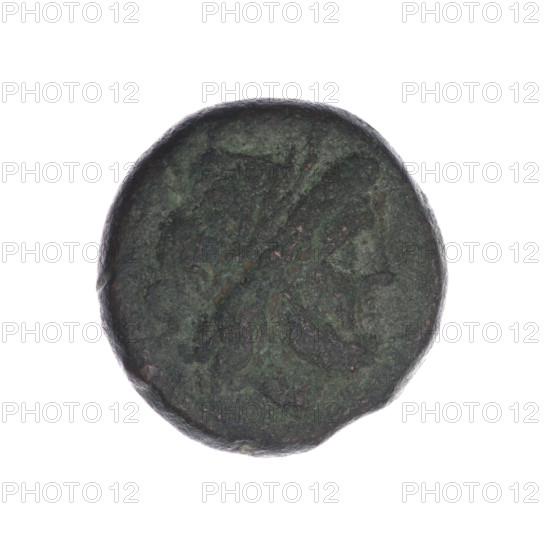 semis; publisher; ship's prow (iconographic); head of Saturn (iconographic); Saturn (mythology); ships. Obverse: head of Saturn in laurel wreath at right; behind it value mark S. Reverse: ship's prow at right; above value mark S; below inscription. After 211 BC, Roman Republic (505–27 BC), Rome. Coin; diameter 26.0 mm; weight 15.68 g; axis 0°.