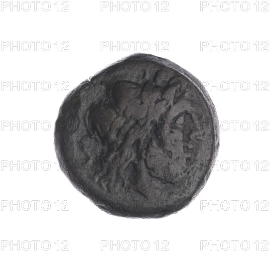 Obv. Head of Saturn in laurel wreath in right; behind it value mark S. Rev. Ship's prow in right; above value mark S; below inscription, ., after 211 BC, Roman Republic (505–27 BC), Rome, coin, dia. 24.0 mm, weight 13.28 g, axis 45 degrees; semis; ship's prow (iconographic); head of Saturn (iconographic); Saturn (mythology); ships; Bronislaw Sabat (1871–1953)