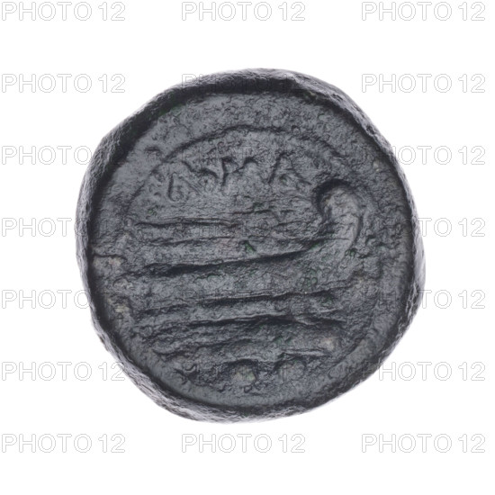 sextant, publisher, ship's prow, head of Mercury, message, Mercury (mythology); Obv. Head of Mercury right; above value mark 00. Rev. Ship's prow right; above inscription ROMA; below value mark 00. After 211 BC, Roman Republic (505–27 BC), Rome, coin, dia. 21.0 mm, weight 6.90 g, axis 90 deg.