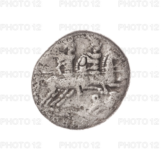 Denarius; issuer: C. Antestius (fl. 146 BC), publisher. Obverse: Helmeted head of Roma facing right; behind it the inscription C., (ANTE in ligature); before it the value sign X. Reverse: Dioscuri galloping right on horseback; below them a dog; under the line the inscription ROMA. Date: 146 BC. Roman Republic (505–27 BC). Material: silver coin. Diameter: 17.3 mm. Weight: 3.28 g. Axis: 180°. Subjects/attributes: Dioscuri (mythology), horses, dogs, head of Roma, helmets.
